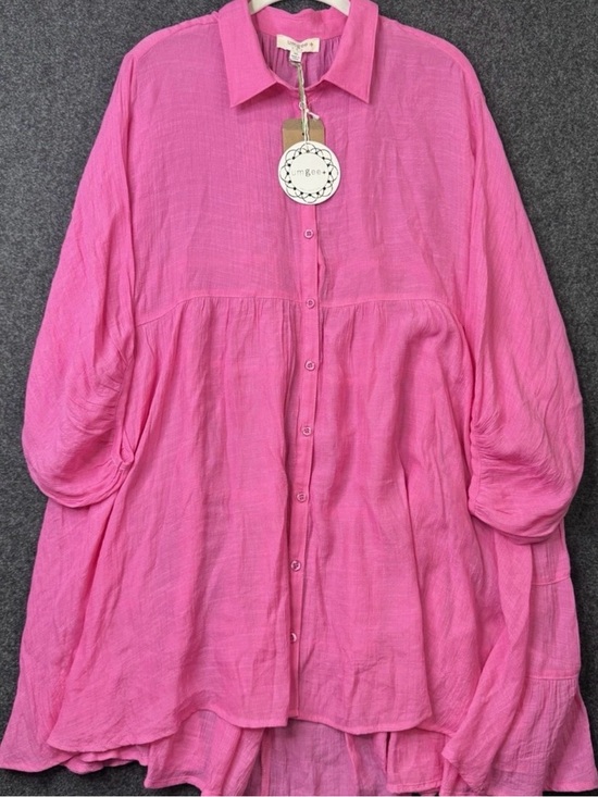 Umgee Tops - Umgee Hot Pink Button-Down Flowing Tunic Shirt